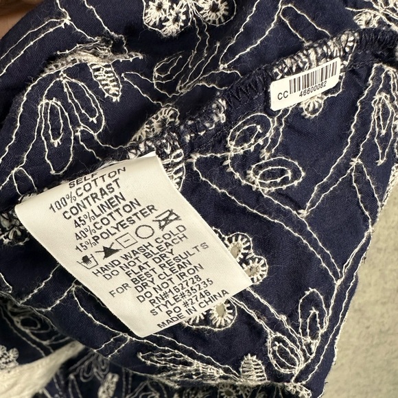 VOY Navy White Embroidered Ruffle Sleeve Cotton Dress M - Picture 6 of 9